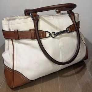 Coach White and Brown Leather Handbag